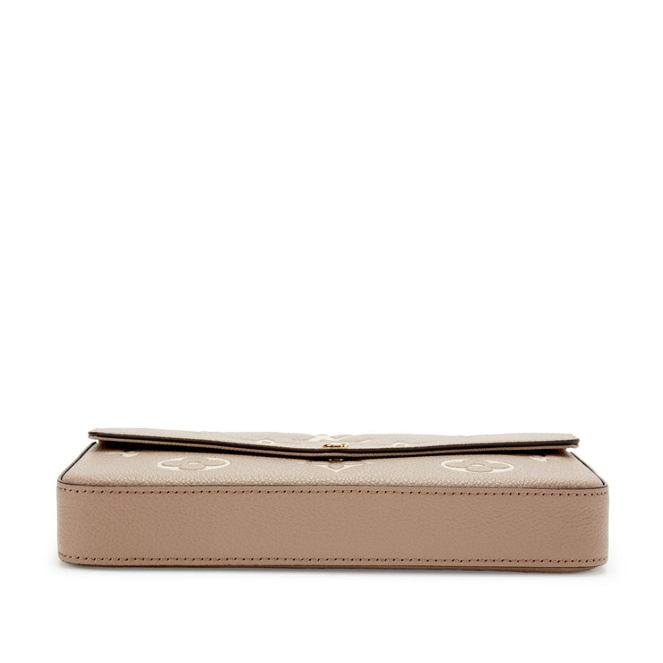Louis Vuitton
Tourterelle and Crème Monogram Empreinte Pochette Félicie Gold Hardware, 2021