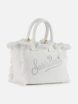 Borsa Colette in tela di cotone bianca con strass
