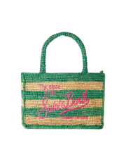 Borsa Colette in rafia a righe bianche e verdi