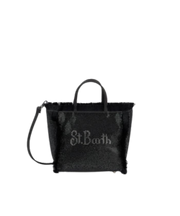 Borsa Mini Vanity con frange e strass neri